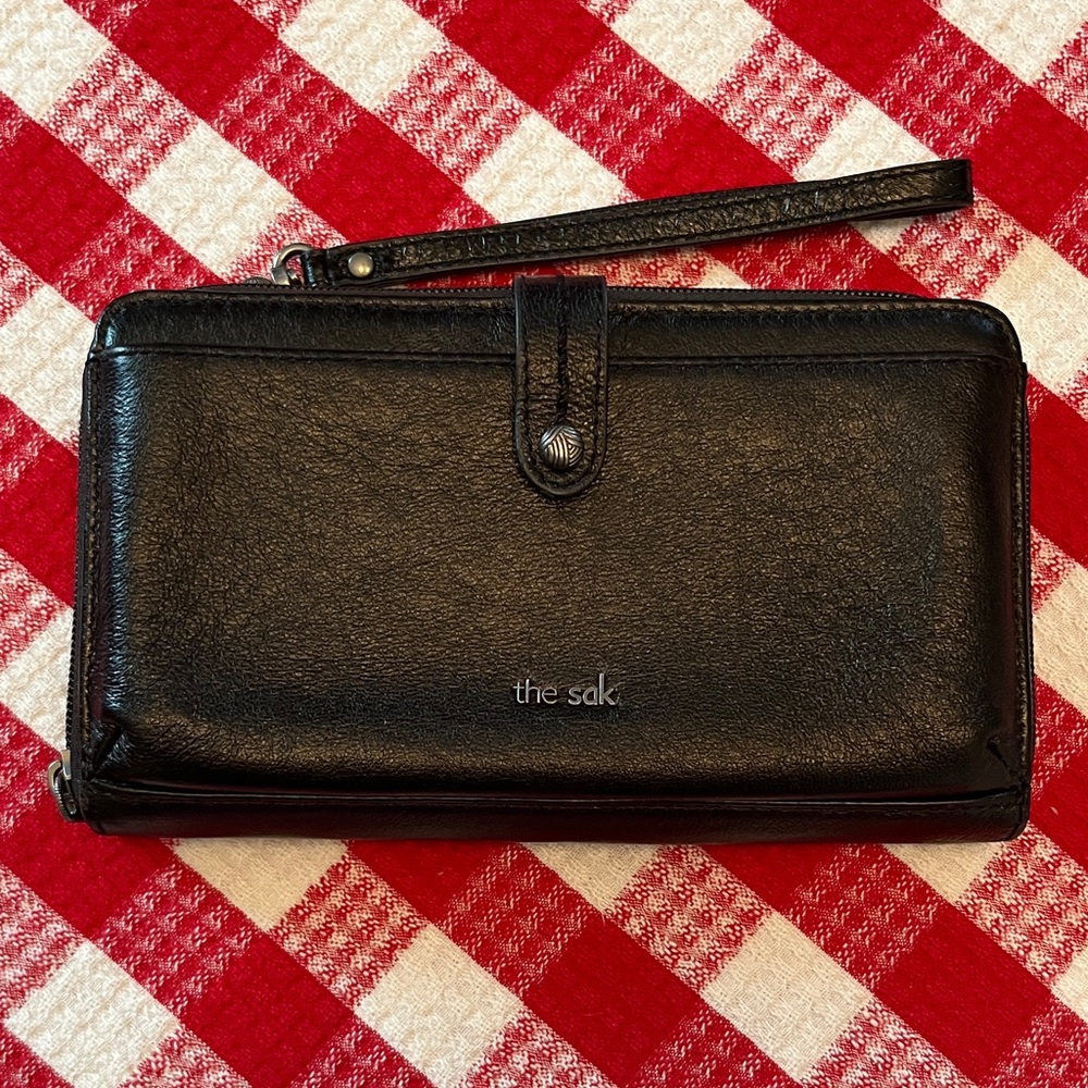 The Sak Black Leather Wristlet